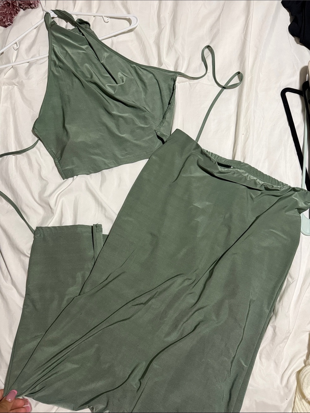 Olive Green Women's Sleeveless Halter Top & maxi skirt set